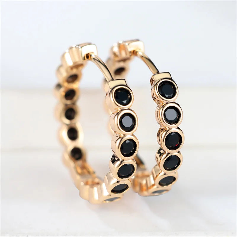 Starry Black Charm Hoops