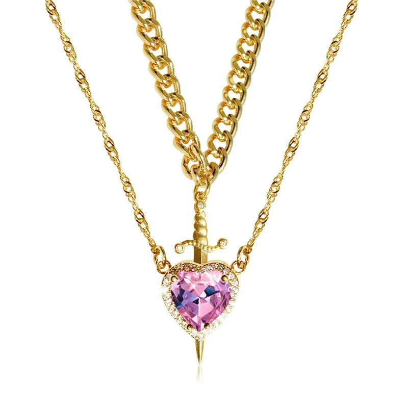 Crystal Vow Heart & Sword Necklace