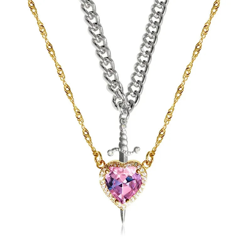 Crystal Vow Heart & Sword Necklace