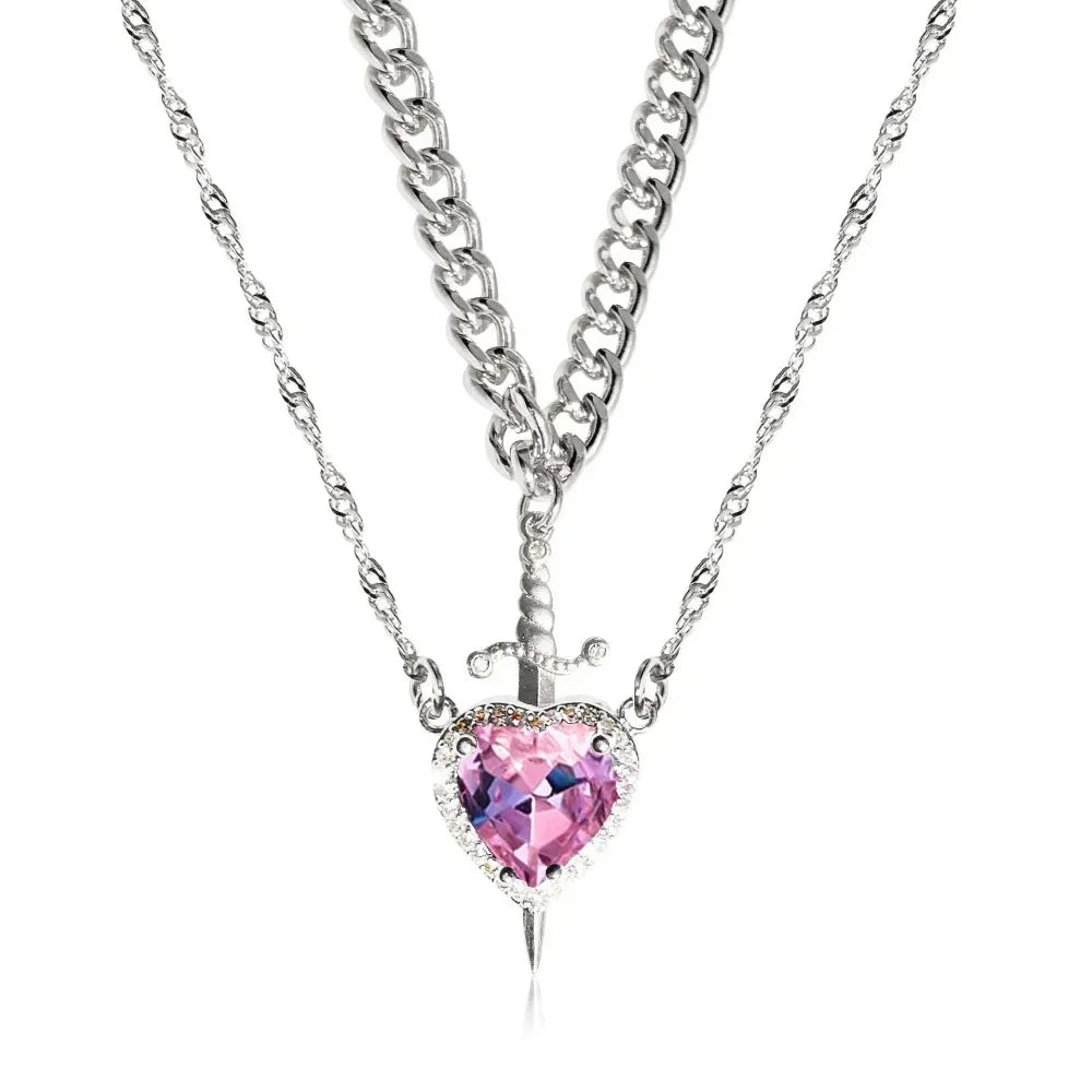 Crystal Vow Heart & Sword Necklace