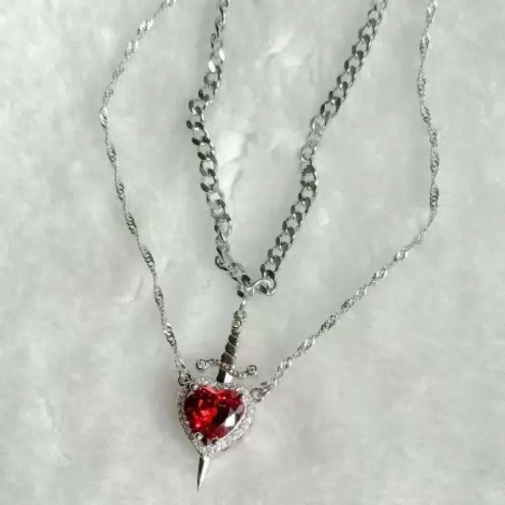 Crystal Vow Heart & Sword Necklace