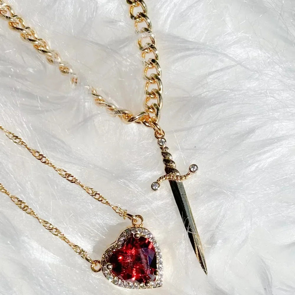 Crystal Vow Heart & Sword Necklace