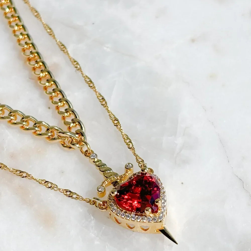 Crystal Vow Heart & Sword Necklace