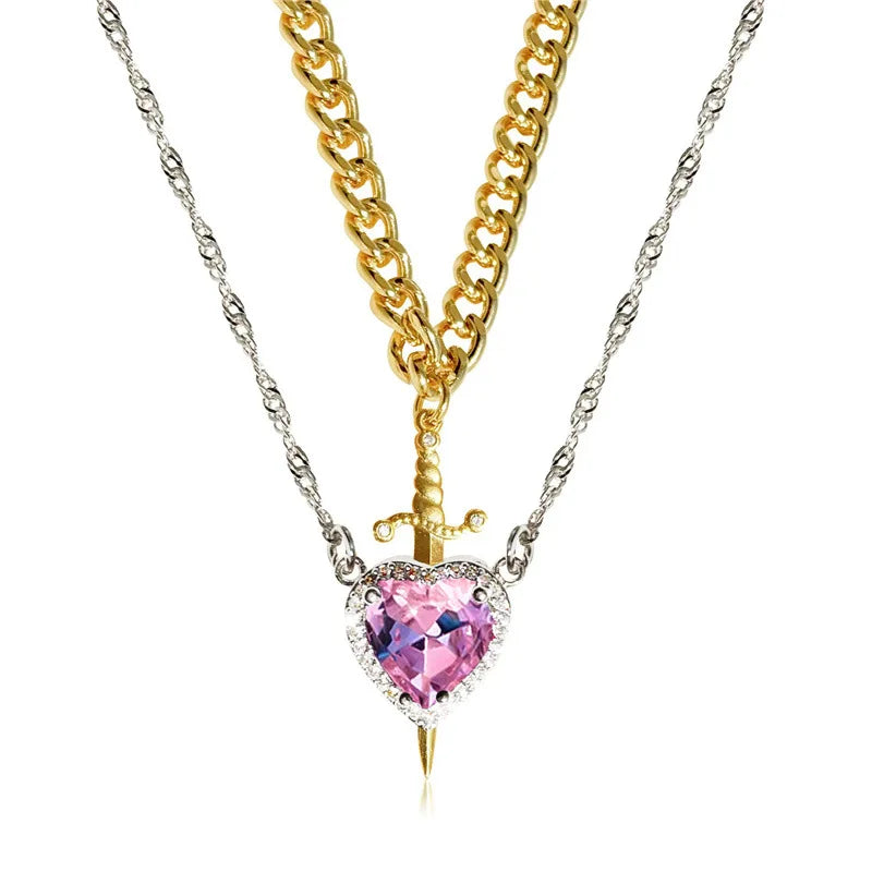 Crystal Vow Heart & Sword Necklace