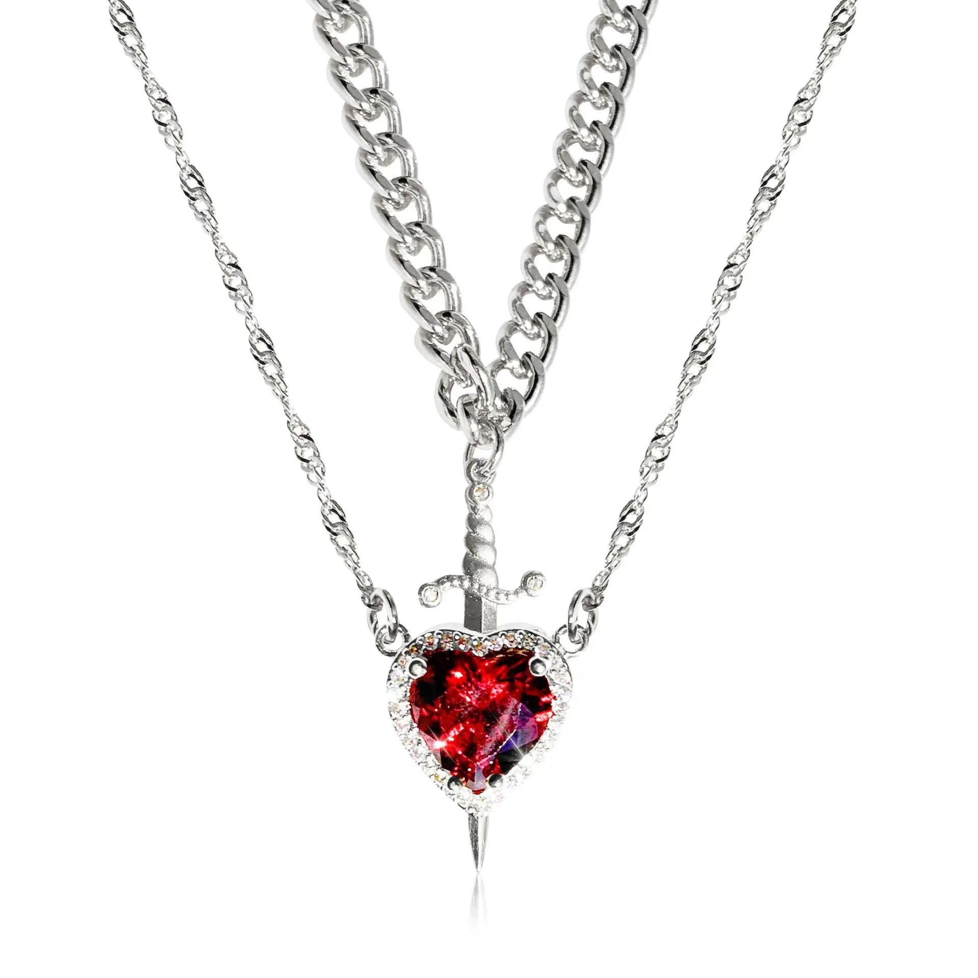Crystal Vow Heart & Sword Necklace